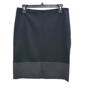 Theory Women's Black Charcoal Colorblock Hem‎ Stretch Knit Career Skirt Size 4